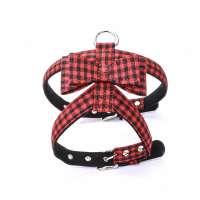 Custom Plaid Pattern Fabric Bowtie Adjustable Dog Harness Clothes