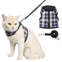 Fashion Design Plaid Comfortable Adjustable Escape Proof Cat Harness Vest With Leashes